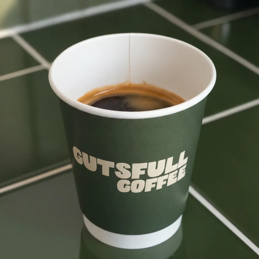 A espresso in a Gutsfull takeaway cup